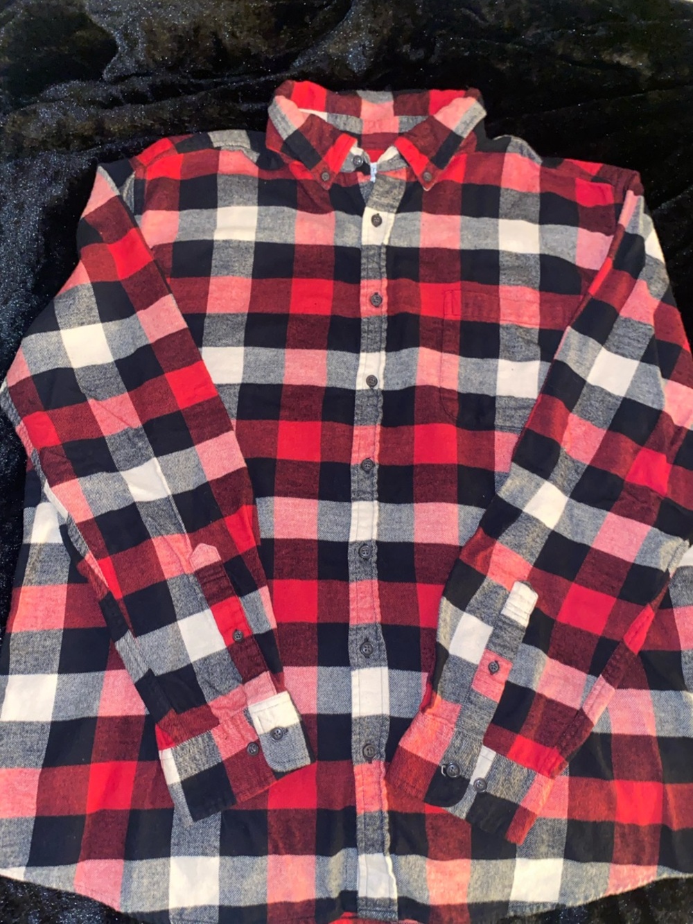 croft & barrow Red Black White Plaid Button-Down Shirt